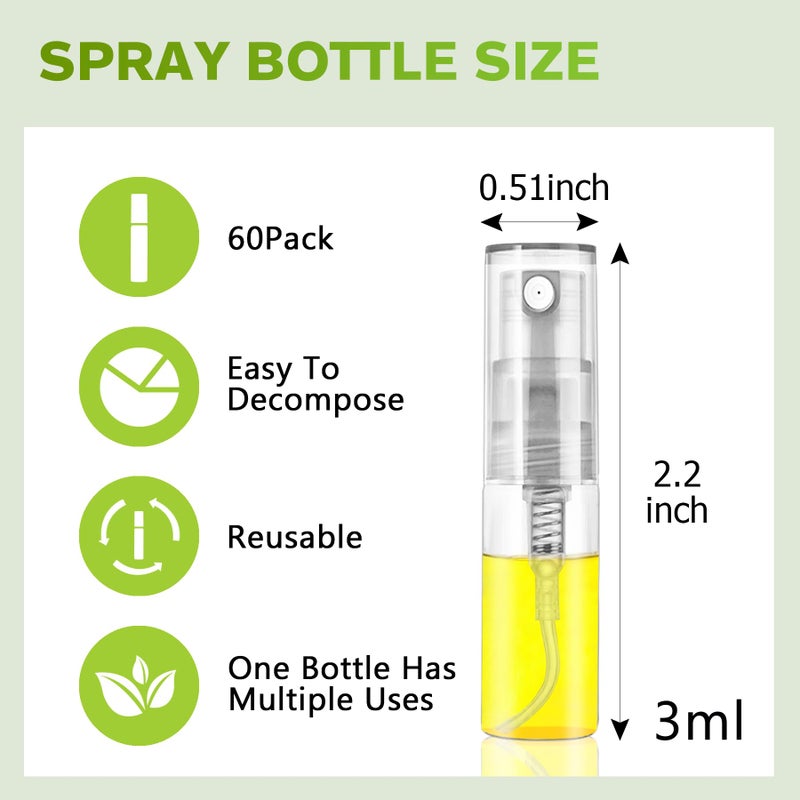 Csdtylh Mini Spray Bottle 3ml, Refillable Glass Spray Bottle, Glass Bottle Atomizer, Perfume Mouthwash Atomizer for Cleaning Refillable Container for Travel, Essential Oils, Perfume 60 Pcs, 3ml - Image 2